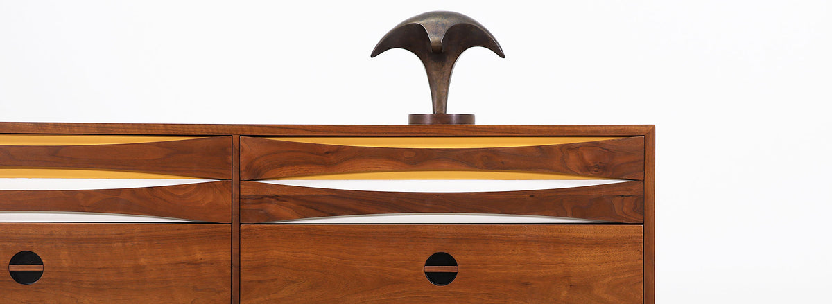 Mid-Century Modern Dresser with Lacquered Bowtie Style Drawers