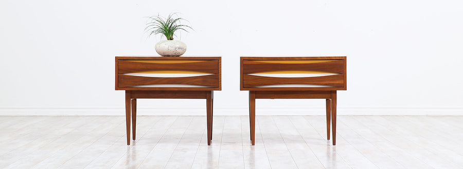 Mid-Century Modern Night Stands with Lacquered Bowtie Style Drawers