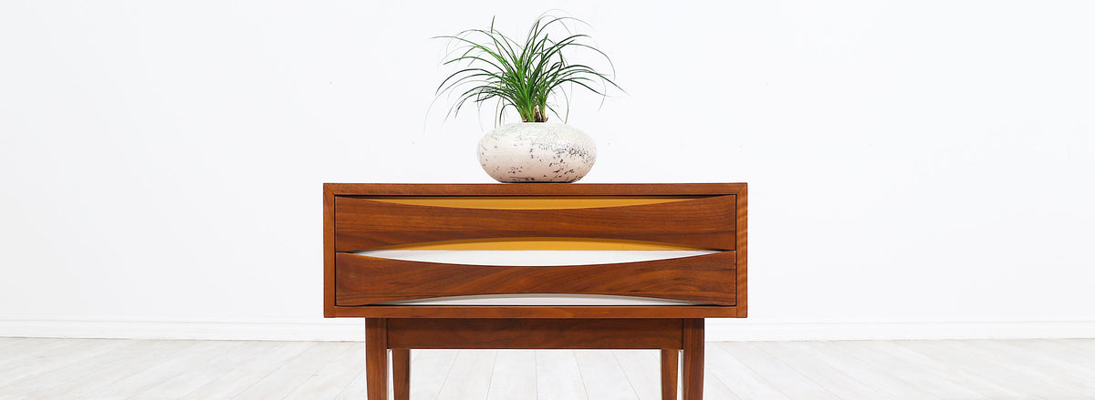 Mid-Century Modern Night Stands with Lacquered Bowtie Style Drawers