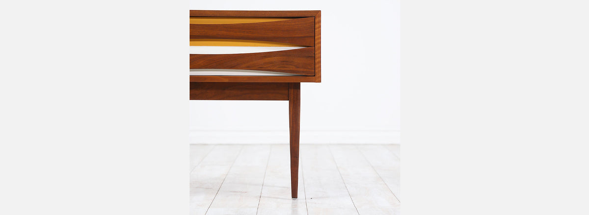Mid-Century Modern Night Stands with Lacquered Bowtie Style Drawers