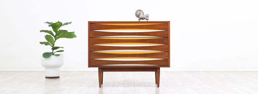 Mid-Century Modern Chest with Lacquered Bowtie Style Drawers