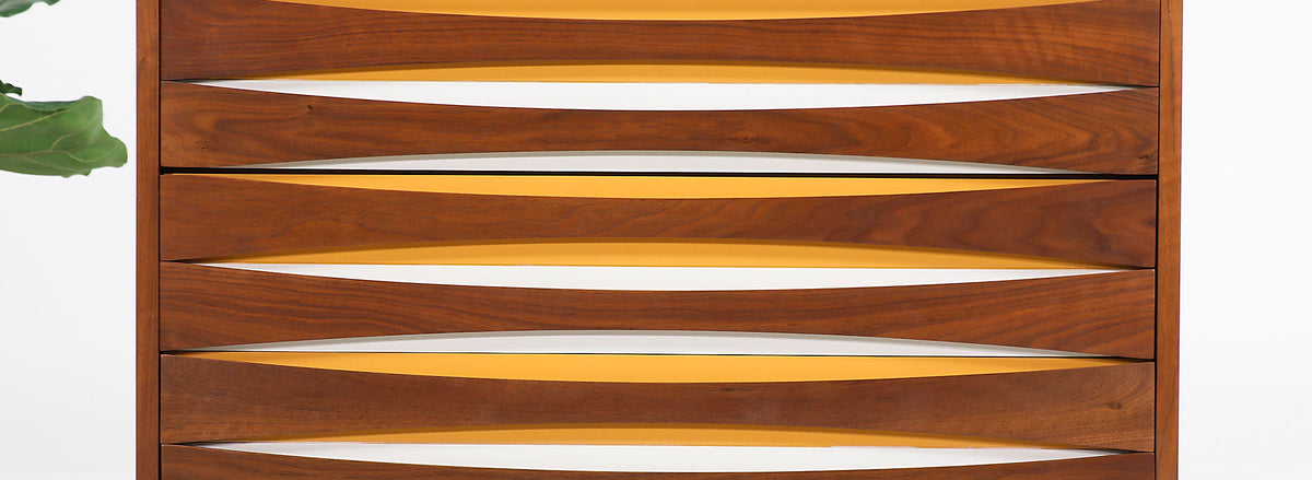 Mid-Century Modern Chest with Lacquered Bowtie Style Drawers