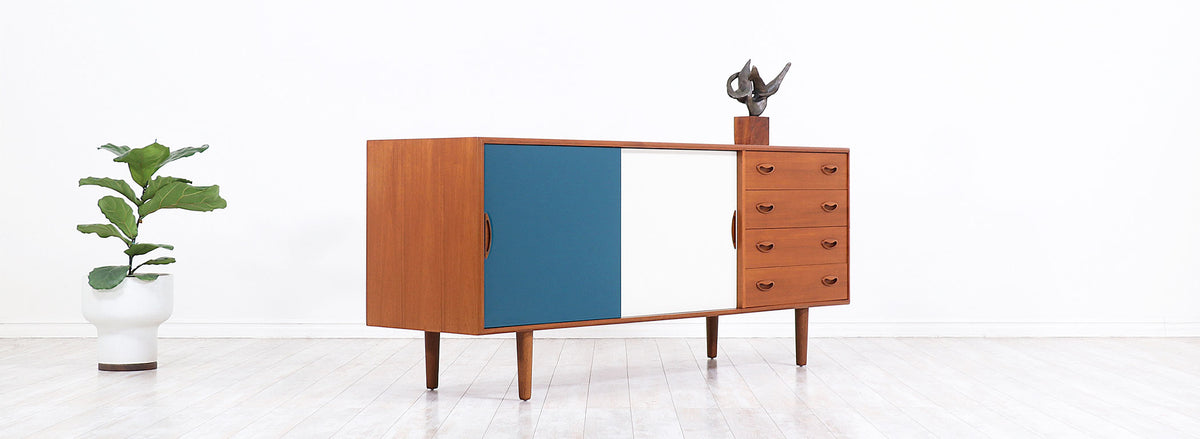 Johannes Andersen Teak Credenza with Lacquered Doors for Georg Pedersens