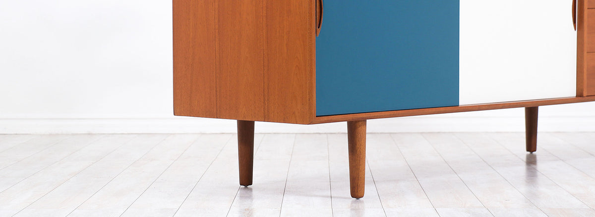 Johannes Andersen Teak Credenza with Lacquered Doors for Georg Pedersens