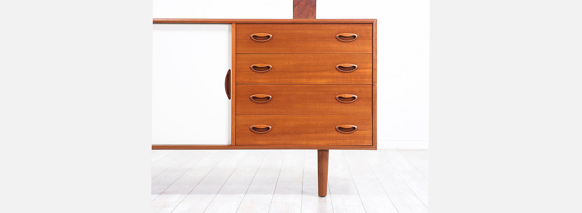 Johannes Andersen Teak Credenza with Lacquered Doors for Georg Pedersens