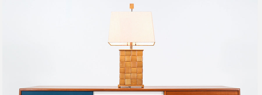 Paul Laszlo "Basket Weave" Table Lamp for Brown Saltman