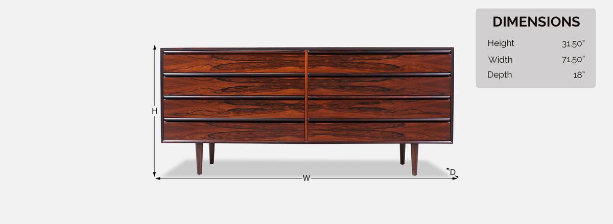 Mid-Century Modern Rosewood 8- Drawer Dresser by Westnofa