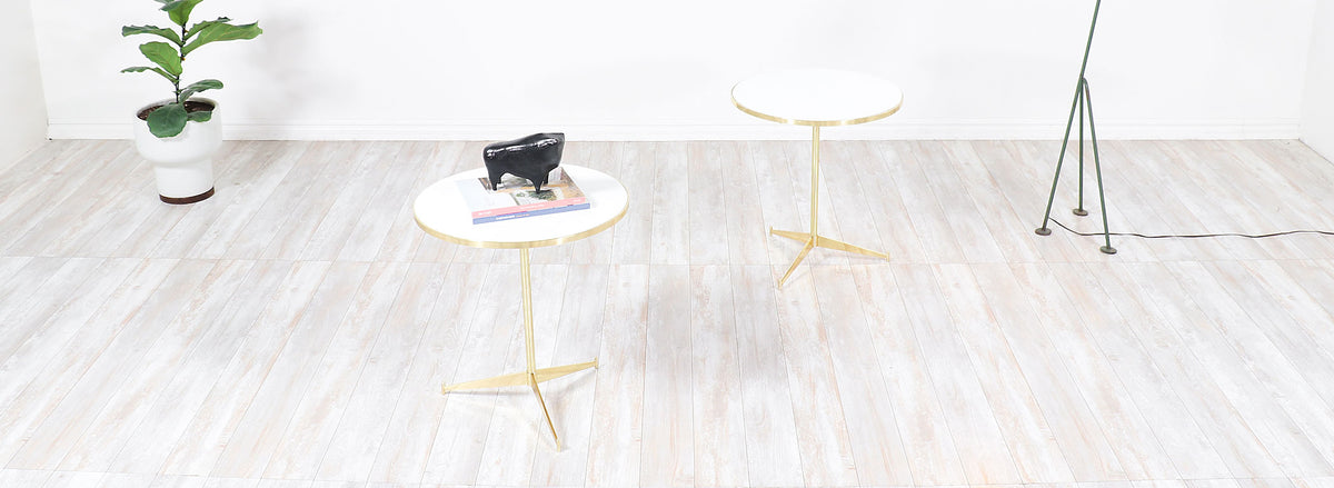 Paul McCobb ”Cigarette” Brass Tripod Side Tables for Directional