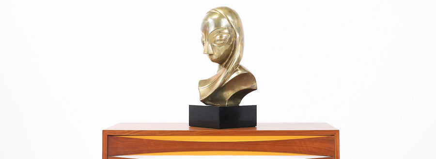 Vintage Modernist Brancusi Style Bust Sculpture