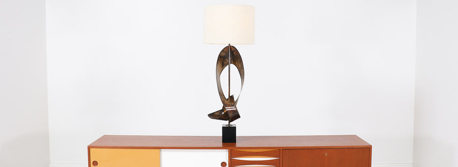 Harry Balmer "Ribbon" Brutalist Metal Table Lamp for Laurel