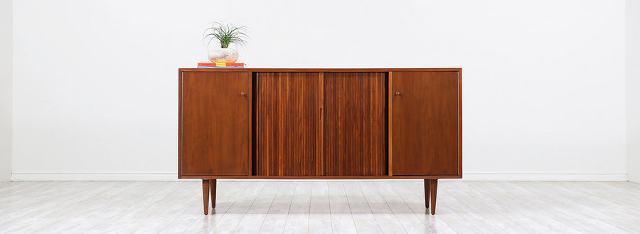 Milo Baughman Tambour-Door Credenza with Lacquered Drawers for Glenn of California