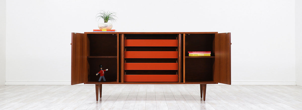 Milo Baughman Tambour-Door Credenza with Lacquered Drawers for Glenn of California
