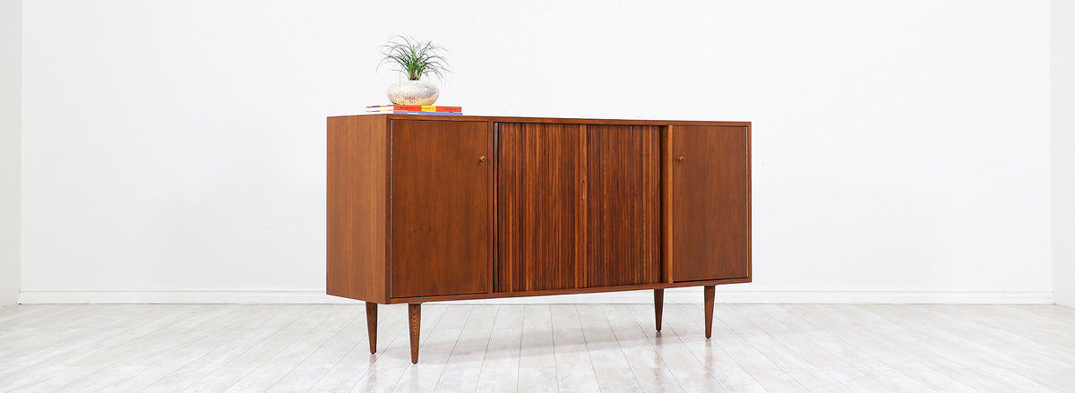 Milo Baughman Tambour-Door Credenza with Lacquered Drawers for Glenn of California