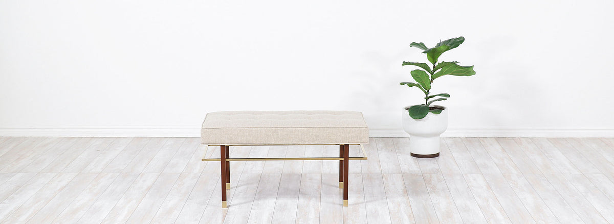 Harvey Probber Brass & Walnut Tufted Bench