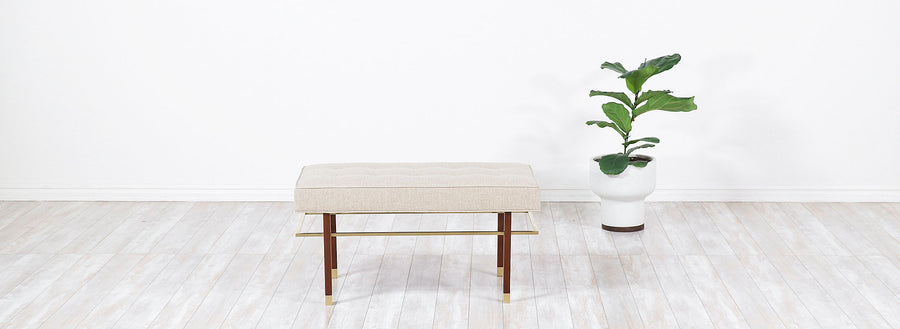 Harvey Probber Brass & Walnut Tufted Bench