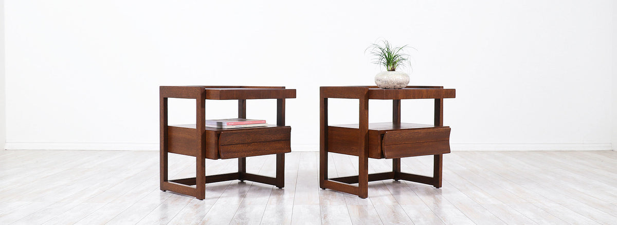 Paul Laszlo Two-Tier Night Stands for Brown Saltman