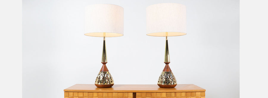 Tony Paul Walnut & Brass Table Lamps for Westwood Industries
