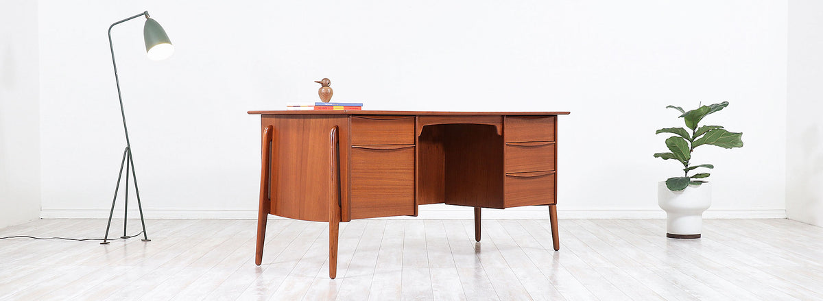 Svend A. Madsen Executive Teak Desk with Bookshelf for Sigurd Hansen 