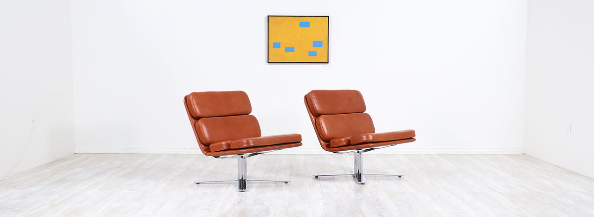 John Follis “Solo” Cognac Leather Lounge Chairs for Fortress