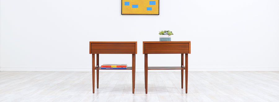 John Keal Two-Tier Walnut Night Stands for Brown Saltman