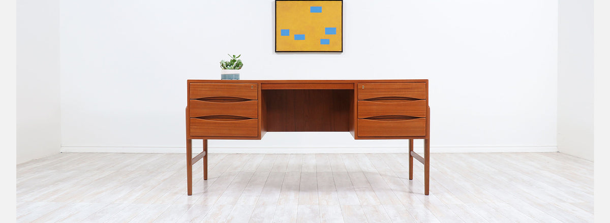 Danish Modern Executive Teak Desk with Bookshelf by Christian Møller