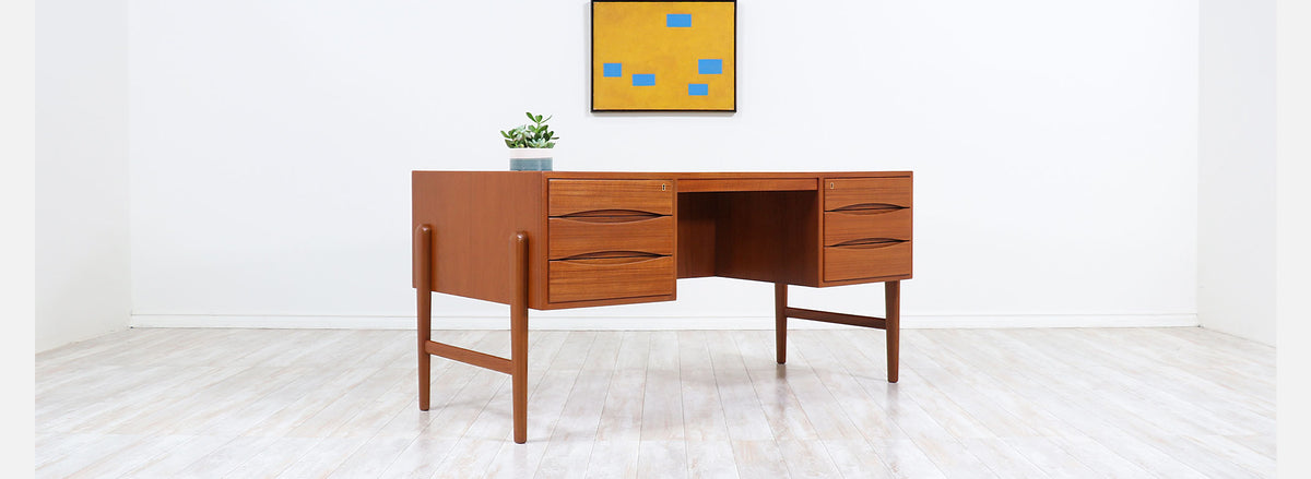 Danish Modern Executive Teak Desk with Bookshelf by Christian Møller