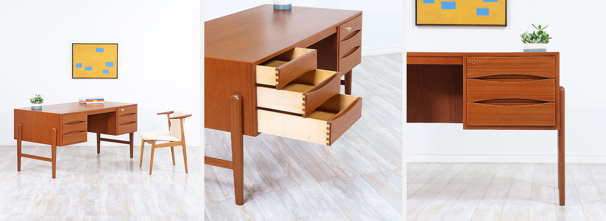 Danish Modern Executive Teak Desk with Bookshelf by Christian Møller