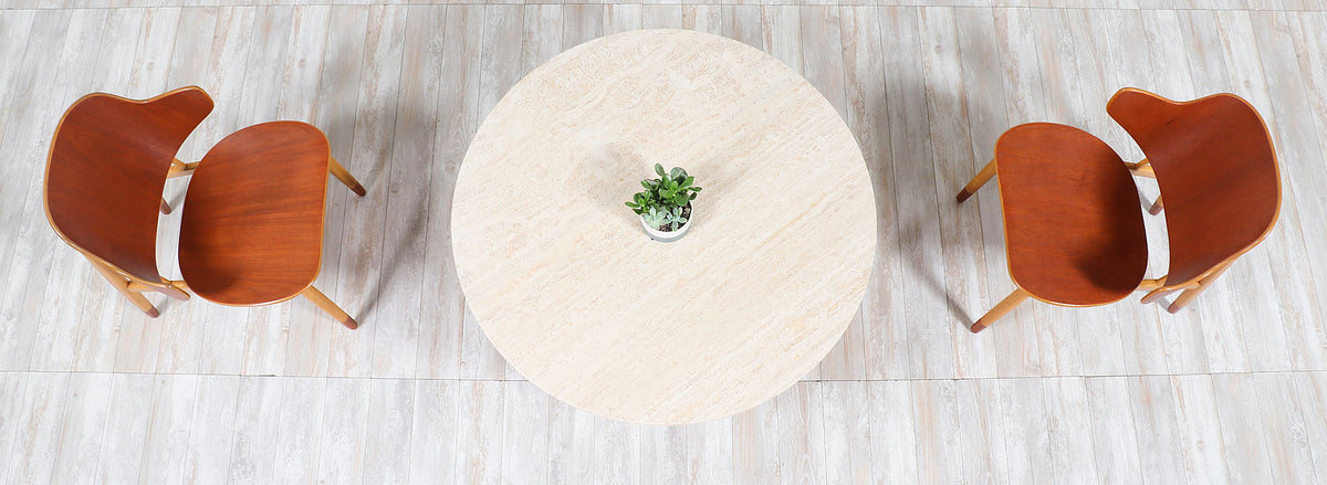 Ejvind A. Johansson Travertine & Teak Round Coffee Table