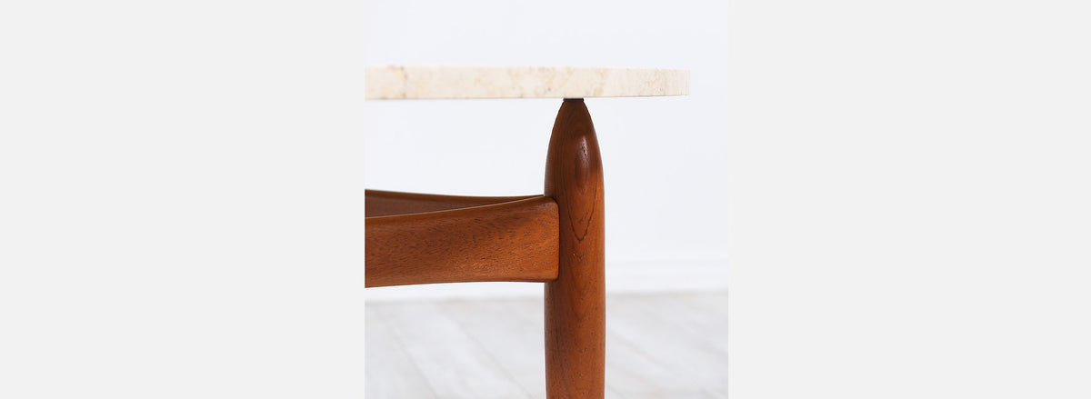 Ejvind A. Johansson Travertine & Teak Round Coffee Table