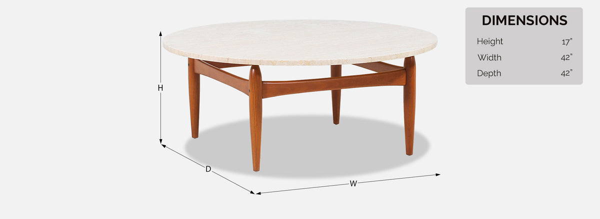 Ejvind A. Johansson Travertine & Teak Round Coffee Table