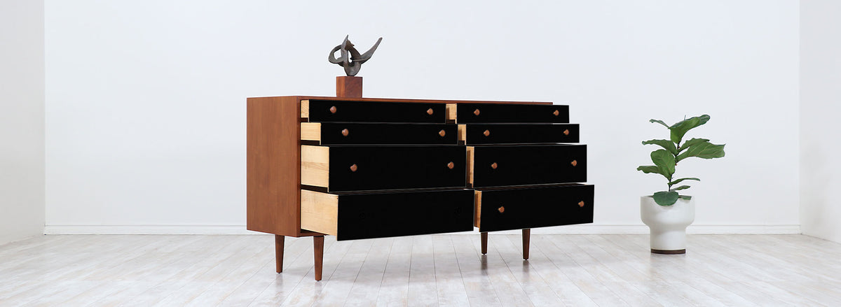 Milo Baughman Two-Tone Lacquered and Walnut Dresser for Glenn of California