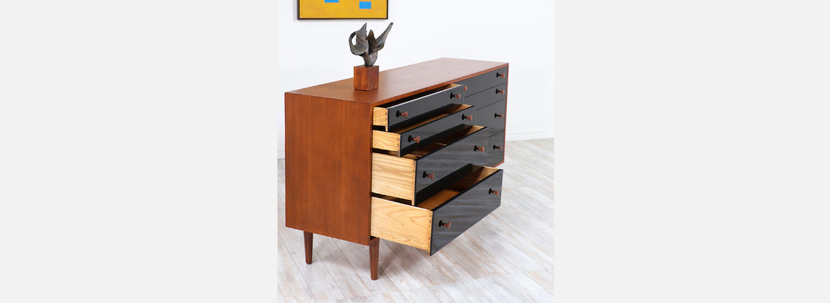 Milo Baughman Two-Tone Lacquered and Walnut Dresser for Glenn of California