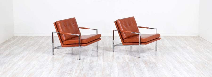 Milo Baughman Leather & Chrome Lounge Chairs for Thayer Coggin