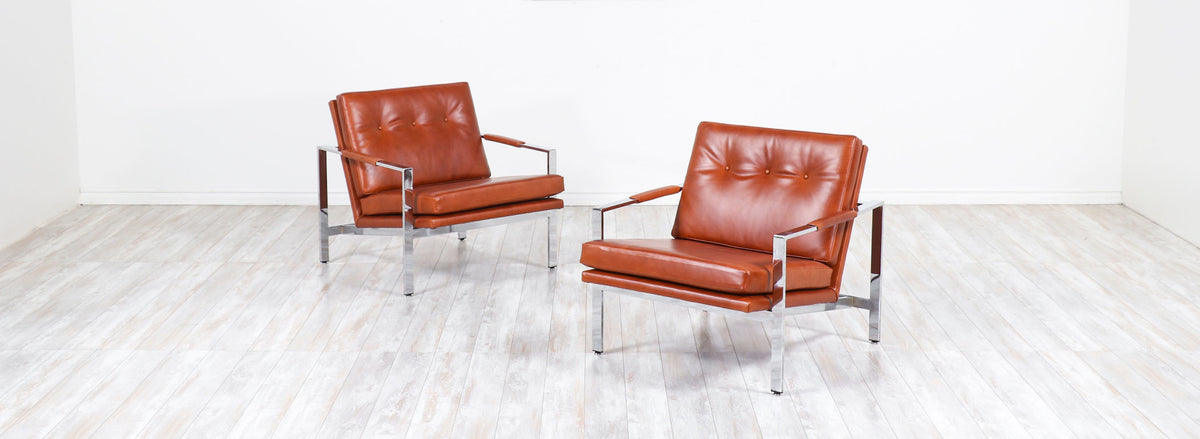 Milo Baughman Leather & Chrome Lounge Chairs for Thayer Coggin