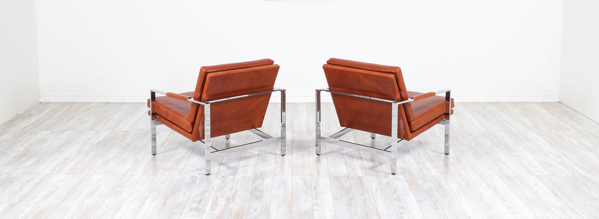 Milo Baughman Leather & Chrome Lounge Chairs for Thayer Coggin