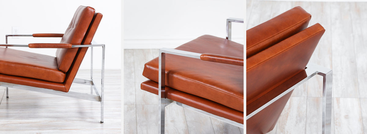 Milo Baughman Leather & Chrome Lounge Chairs for Thayer Coggin
