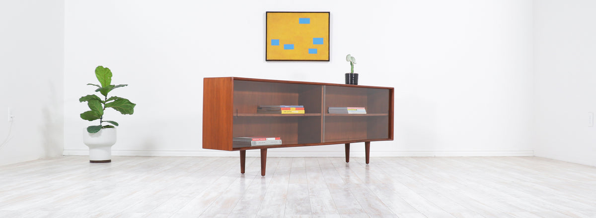 Danish Modern Glass Door Credenza/Bookcase by H.P. Hansen