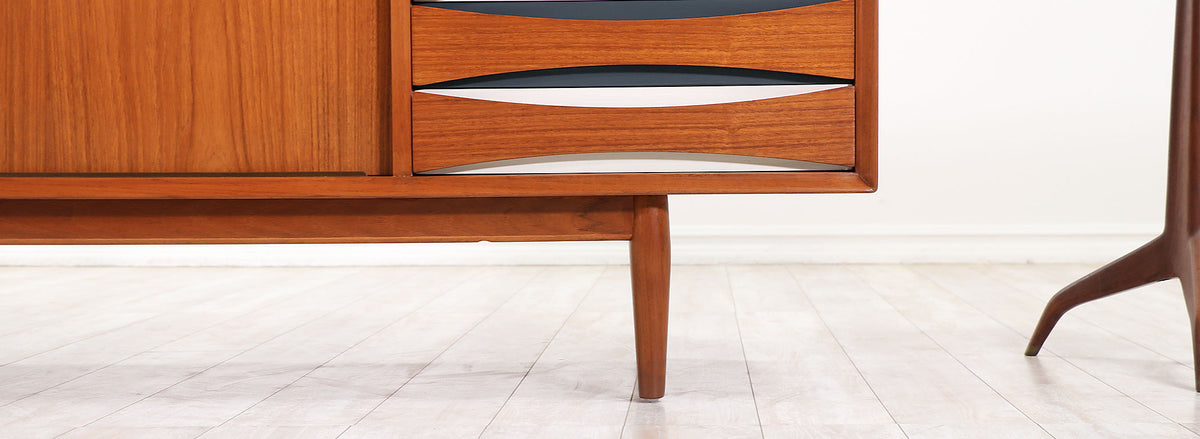 Arne Vodder Teak Credenza with Lacquered Bowtie Drawers for Sibast Møbler