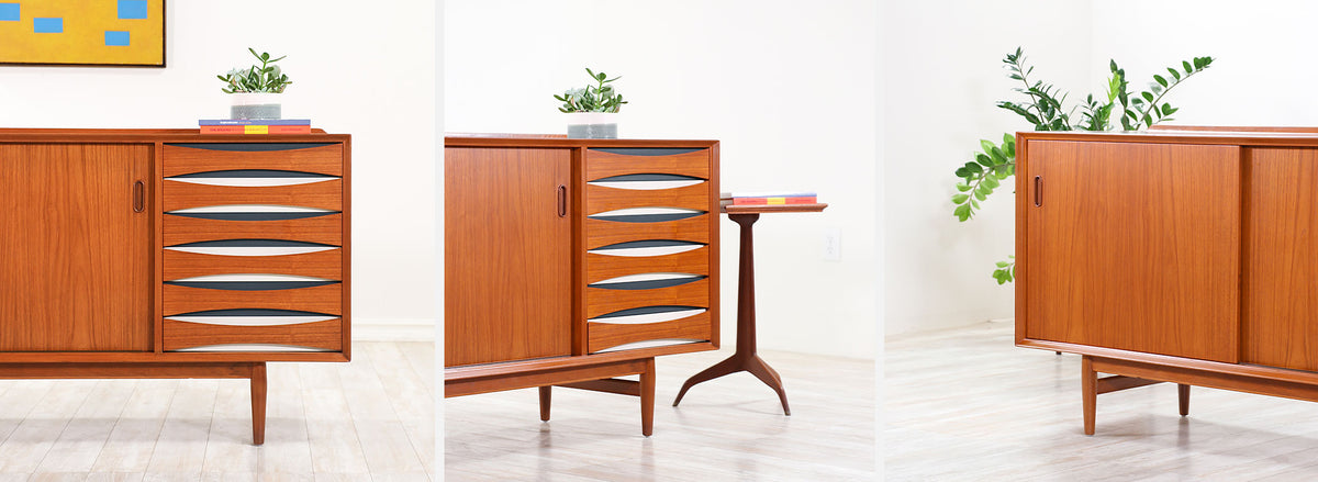 Arne Vodder Teak Credenza with Lacquered Bowtie Drawers for Sibast Møbler