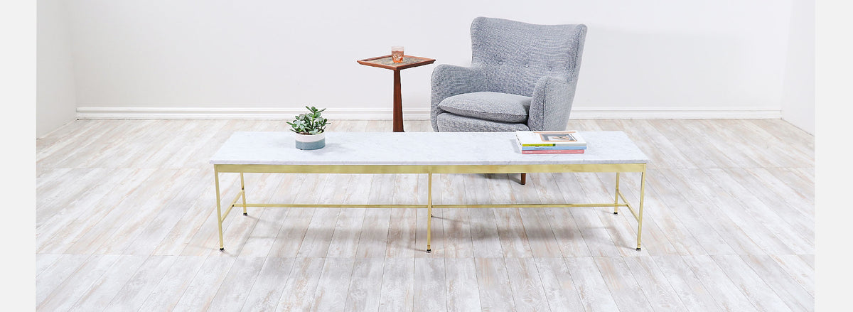 Paul McCobb "Irwin Collection" Carrara Marble & Brass Coffee Table for Calvin Furniture 