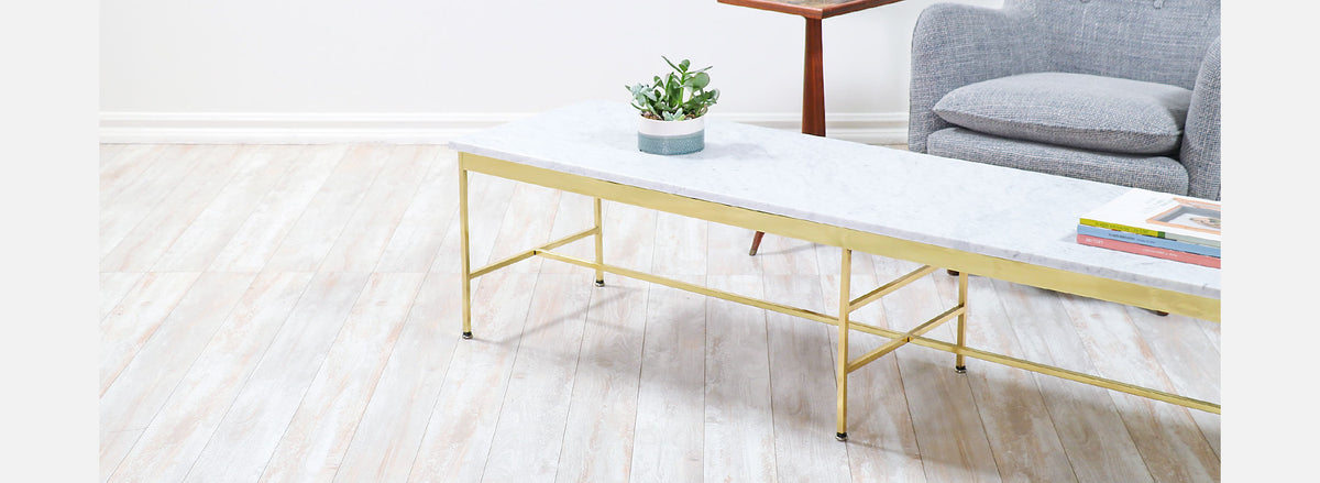 Paul McCobb "Irwin Collection" Carrara Marble & Brass Coffee Table for Calvin Furniture 