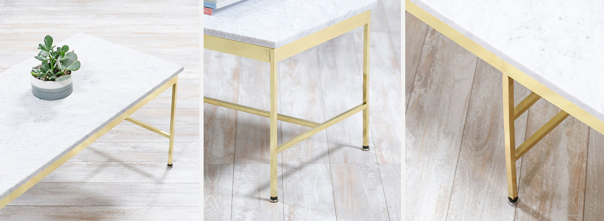 Paul McCobb "Irwin Collection" Carrara Marble & Brass Coffee Table for Calvin Furniture 