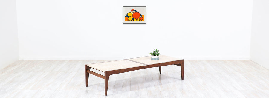 John Van Koert "Profile" Model K96 Coffee Table with Travertine Top for Drexel 