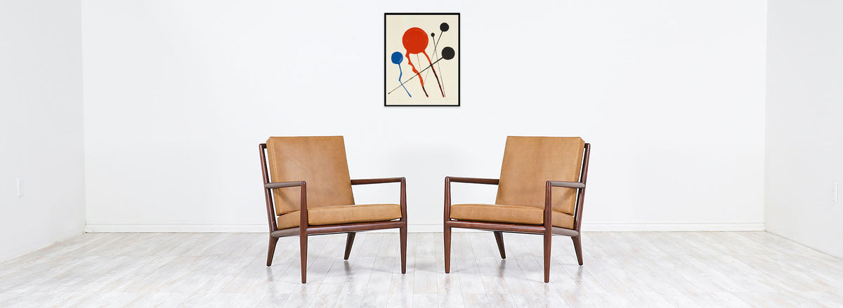 T.H. Robsjohn-Gibbings Leather Lounge Chairs for Widdicomb