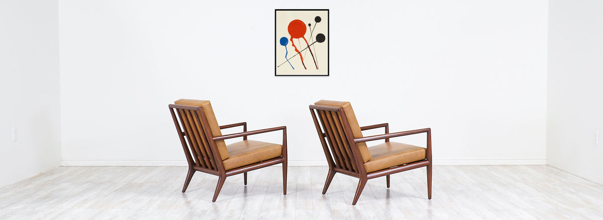 T.H. Robsjohn-Gibbings Leather Lounge Chairs for Widdicomb