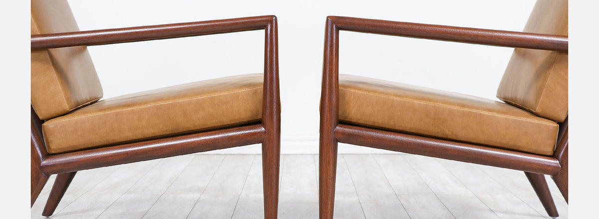 T.H. Robsjohn-Gibbings Leather Lounge Chairs for Widdicomb