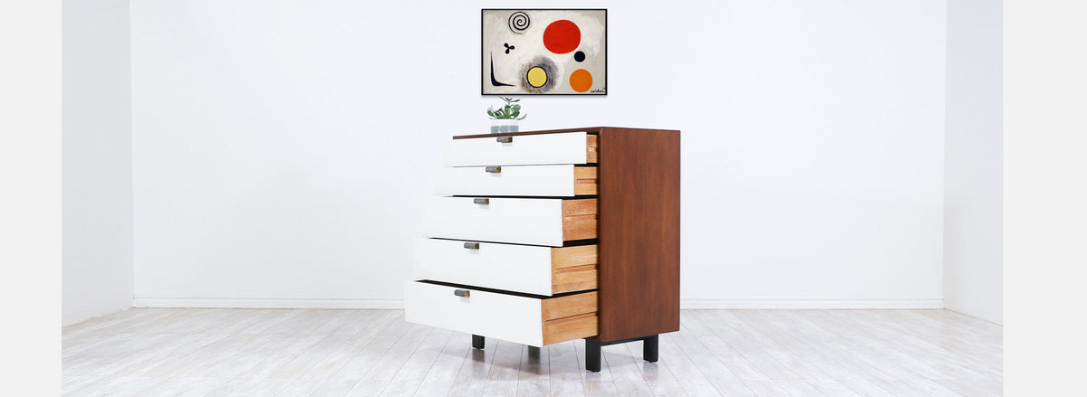 George Nelson Two-Tone Walnut & Lacquered Chest of Drawers for Herman Miller