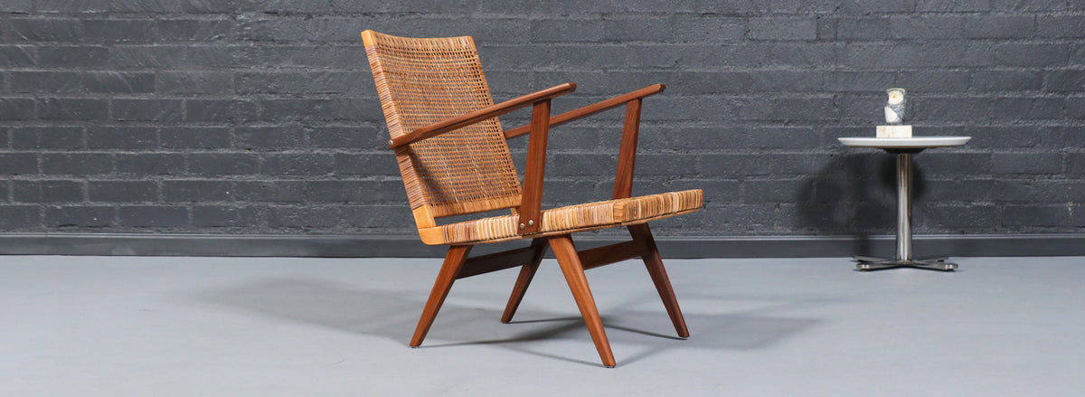 Mid-Century Dutch Modern Cane & Teak Lounge Chair