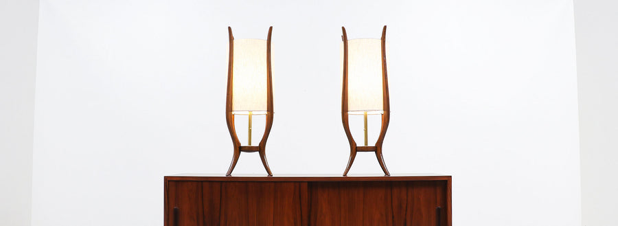 Mid-Century Modern Sculpted Walnut Table Lamps 