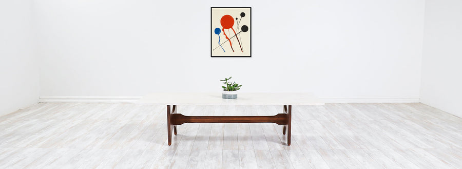 Mid-Century Walnut Coffee Table with Marble Top 